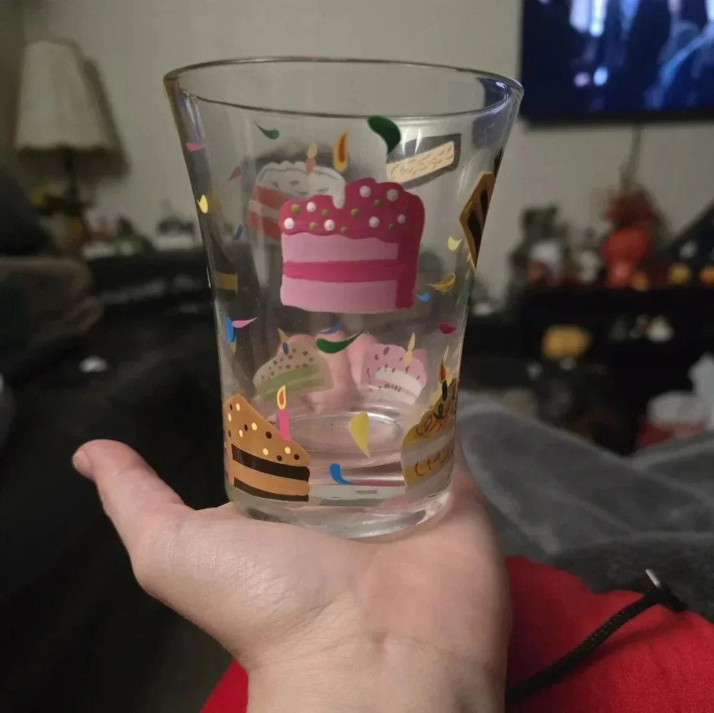 Lolita Clear Bar Glass with‎ Colorful Birthday Cake Slice Prints